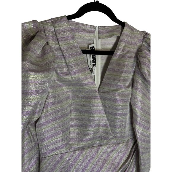 NWT ROTATE Wrap Effect Metallic Mini Dress Purple-sz 38 (US 8) - Picture 4 of 13